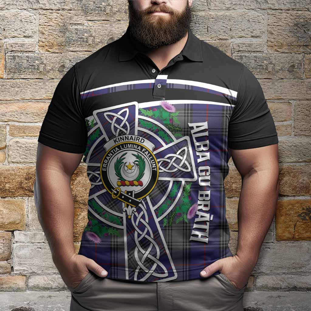 Kinnaird Tartan Crest Polo Shirt Scottish Thistle Celtic Cross Alba Gu Brath