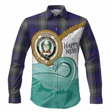 Kinnaird Tartan Crest Scottish Loch Ness Monster Long Sleeve Button Shirts Happy Ness Scotland Celtic Knot