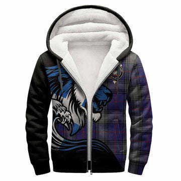Kinnaird Tartan Crest Sherpa Hoodie Scottish Golden Lions Wave Flow