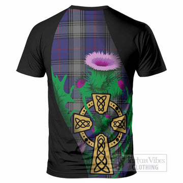 Kinnaird Tartan Crest T-Shirt Celtic Cross Thistle Flowers