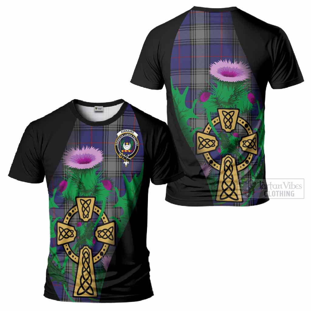Kinnaird Tartan Crest T-Shirt Celtic Cross Thistle Flowers