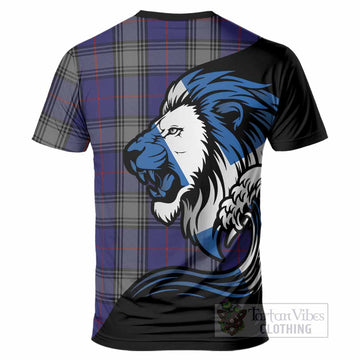 Kinnaird Tartan Crest T-Shirt Scottish Golden Lions Wave Flow