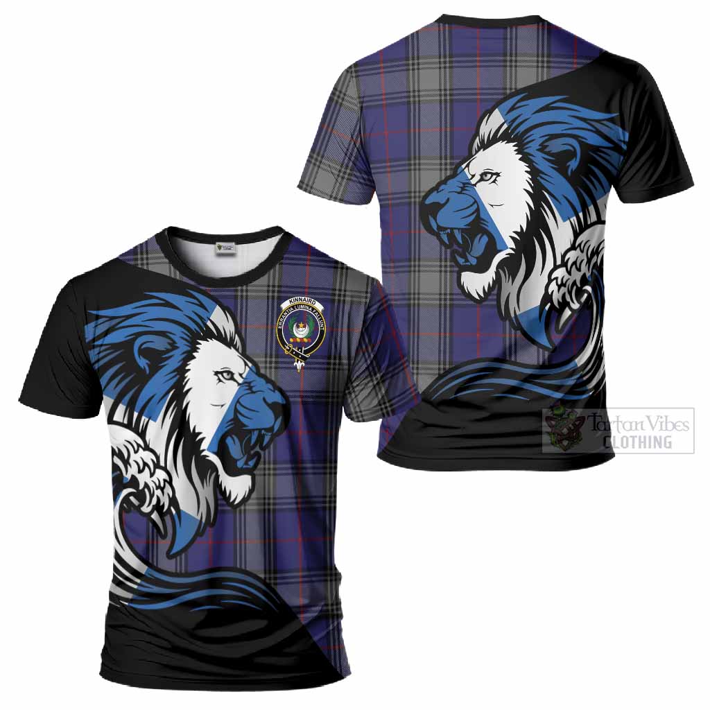 Kinnaird Tartan Crest T-Shirt Scottish Golden Lions Wave Flow