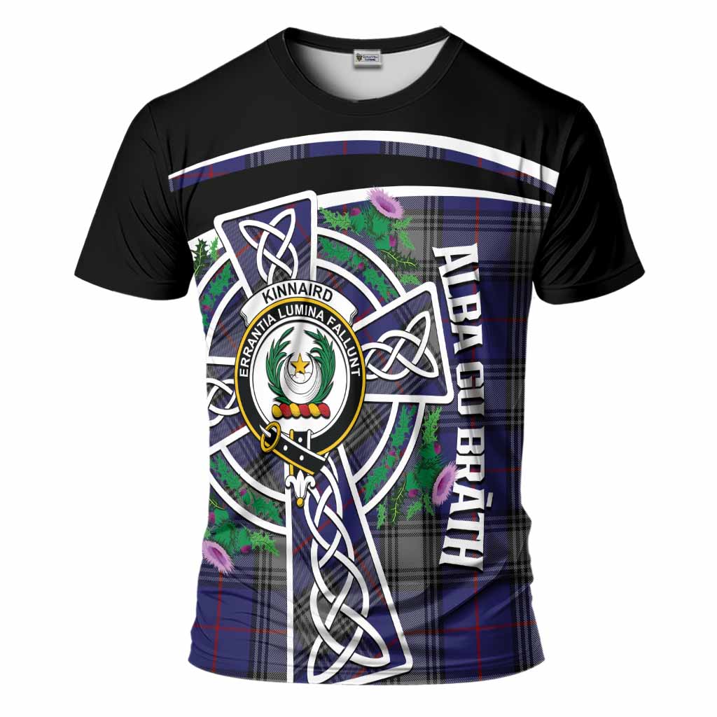 Kinnaird Tartan Crest T-Shirt Scottish Thistle Celtic Cross Alba Gu Brath