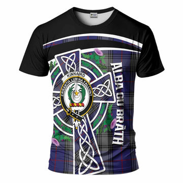 Kinnaird Tartan Crest T-Shirt Scottish Thistle Celtic Cross Alba Gu Brath