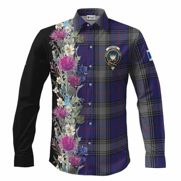 Kinnaird Tartan Crest Thistle Floral Long Sleeve Button Shirts