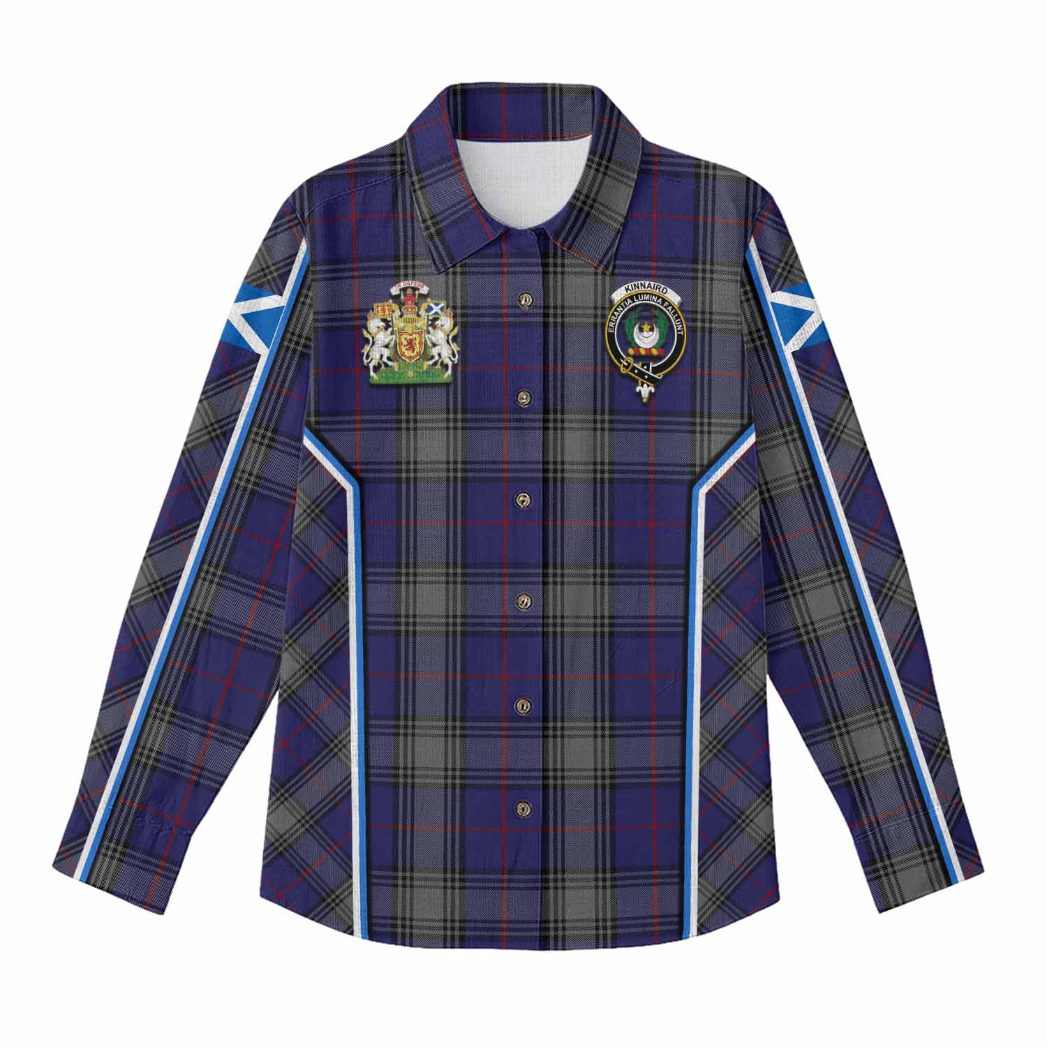 Kinnaird Tartan Crest Women Casual Shirt Scotland Coat of Arm Flag Style - Tartan Vibes Clothing