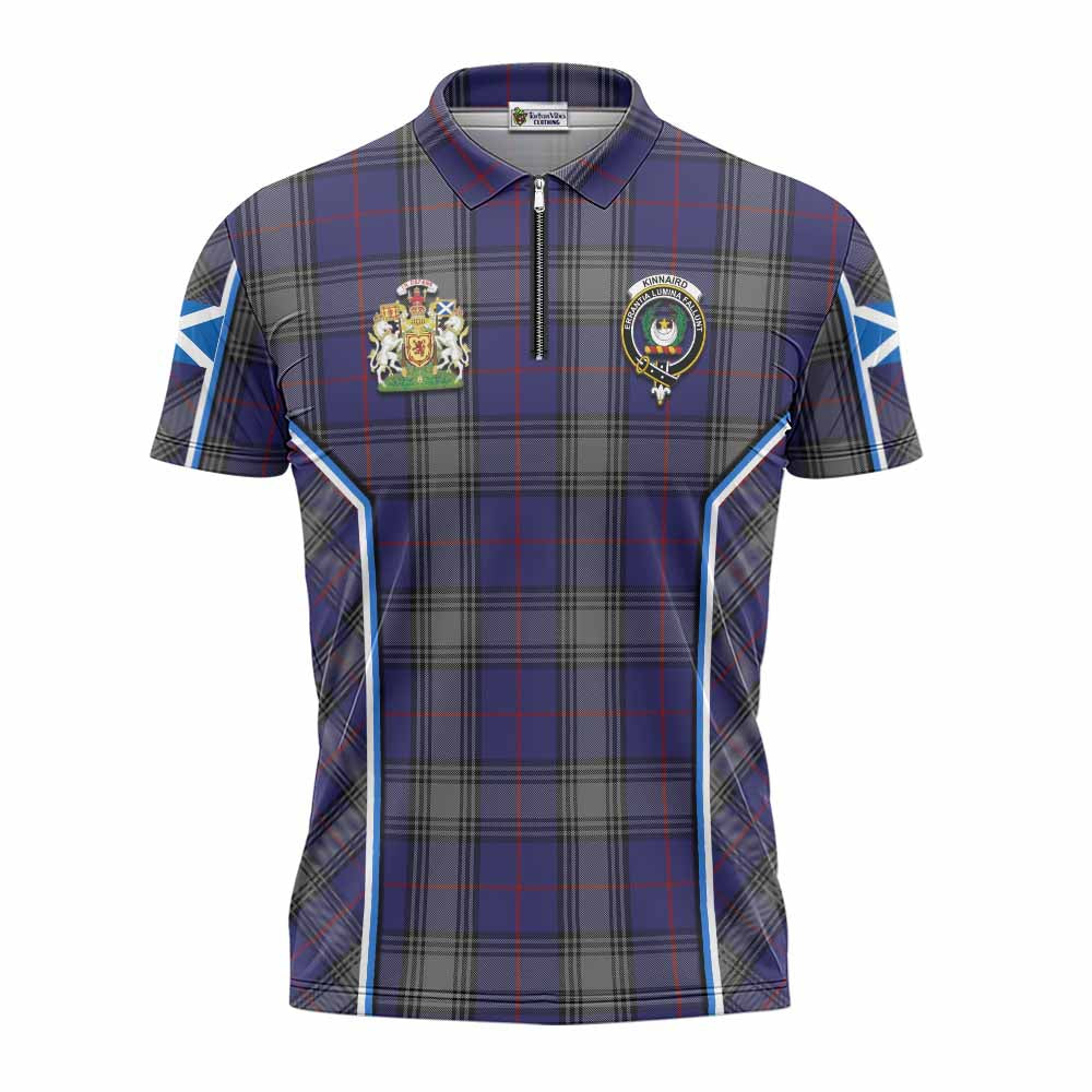 Kinnaird Tartan Crest Zipper Polo Shirt Scotland Coat of Arm Flag Style - Tartan Vibes Clothing