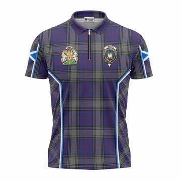Kinnaird Tartan Crest Zipper Polo Shirt Scotland Coat of Arm Flag Style
