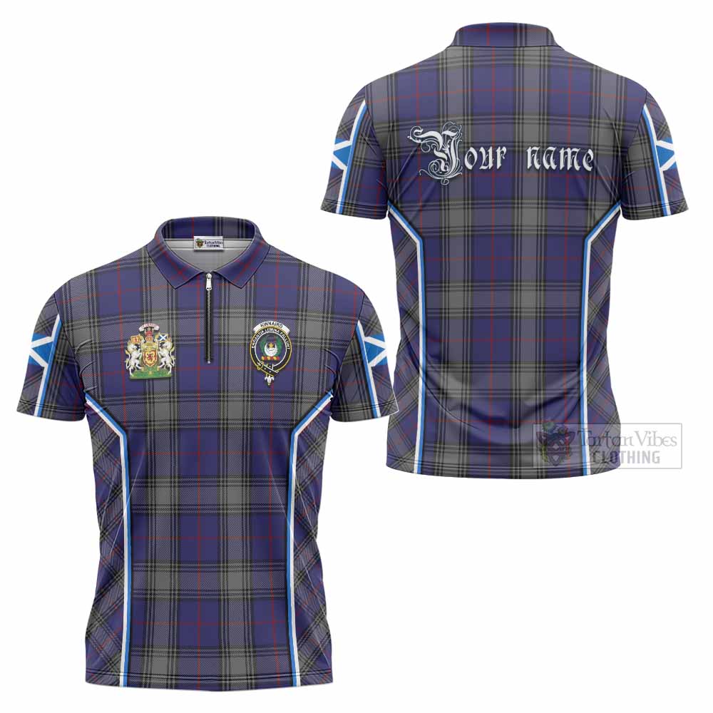 Kinnaird Tartan Crest Zipper Polo Shirt Scotland Coat of Arm Flag Style - Tartan Vibes Clothing