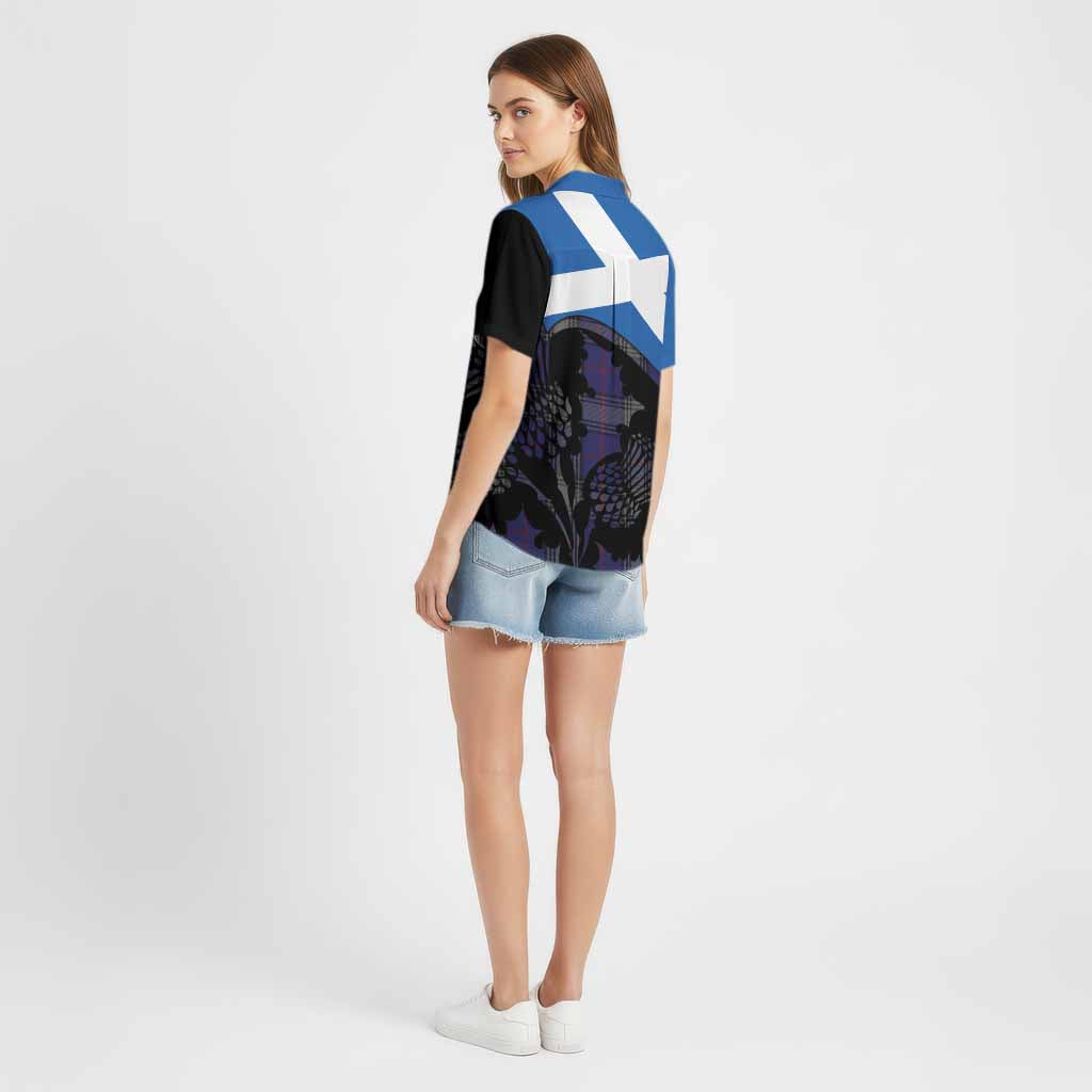 Kinnaird Tartan Family Crest Cotton Hawaiian Shirt Scotland Thistle Floral Flag Style