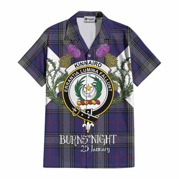 Kinnaird Tartan Family Crest Cotton Hawaiian Shirt Scottish Burns Night Thistle Floral