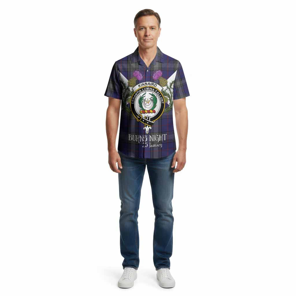 Kinnaird Tartan Family Crest Cotton Hawaiian Shirt Scottish Burns Night Thistle Floral