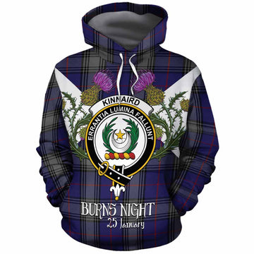 Kinnaird Tartan Family Crest Cotton Hoodie Scottish Burns Night Thistle Floral