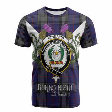 Kinnaird Tartan Family Crest Cotton T-shirt Scottish Burns Night Thistle Floral