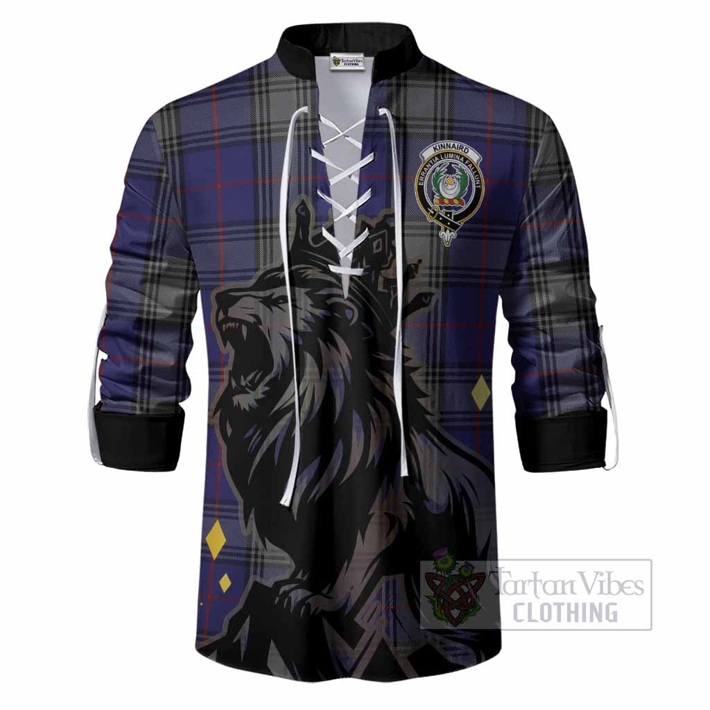Kinnaird Tartan Family Crest Ghillie Shirt Crowned Lion Roaring
