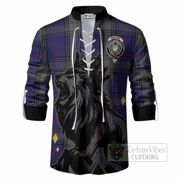 Kinnaird Tartan Family Crest Ghillie Shirt Crowned Lion Roaring