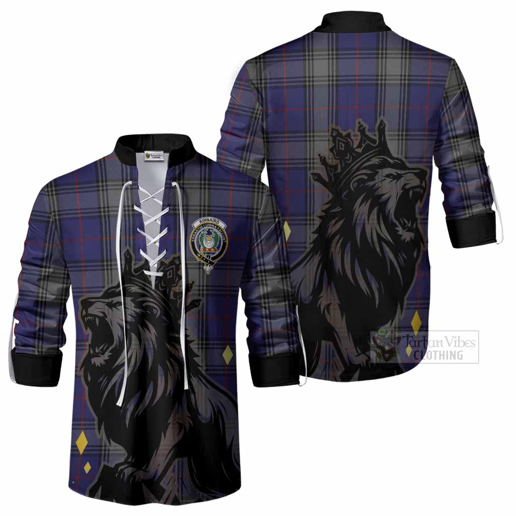 Kinnaird Tartan Family Crest Ghillie Shirt Crowned Lion Roaring