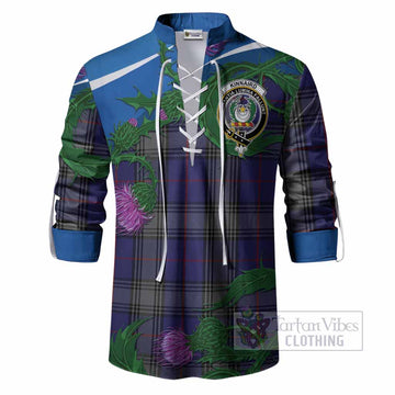 Kinnaird Tartan Family Crest Ghillie Shirt Thistle in Minimalism