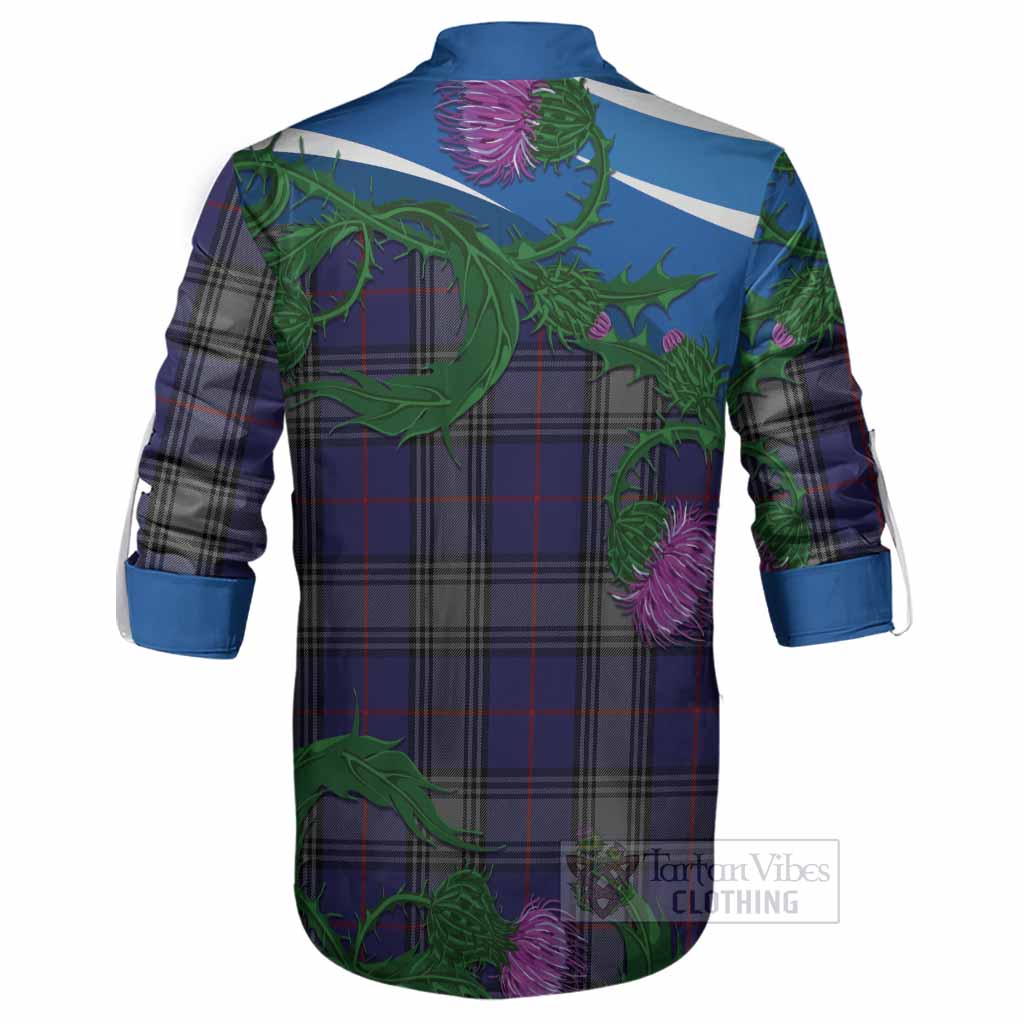 Kinnaird Tartan Family Crest Ghillie Shirt Thistle in Minimalism
