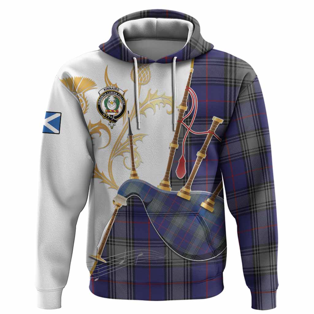 Kinnaird Tartan Family Crest Hoodie Bagpipes with Scottish Thistle