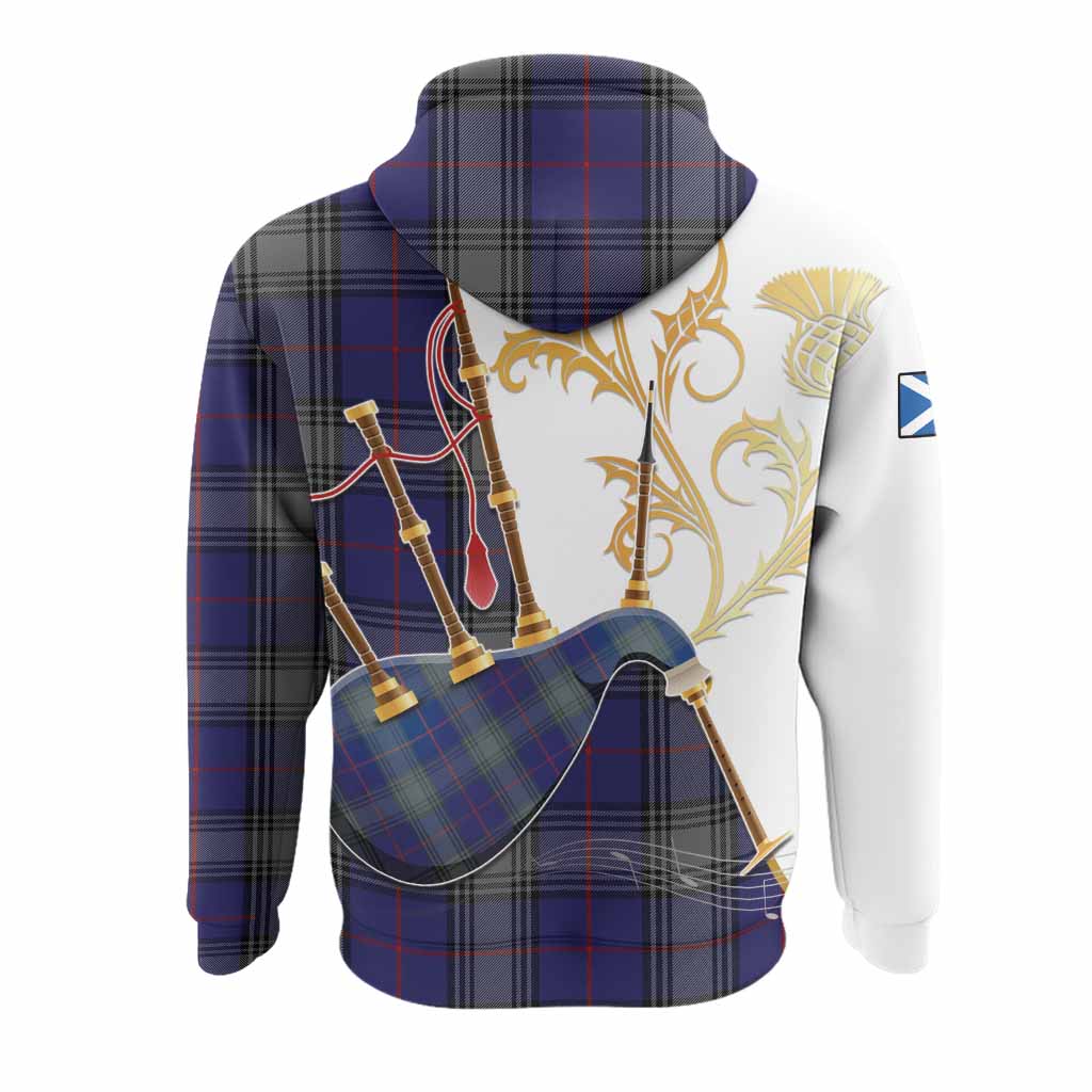 Kinnaird Tartan Family Crest Hoodie Bagpipes with Scottish Thistle