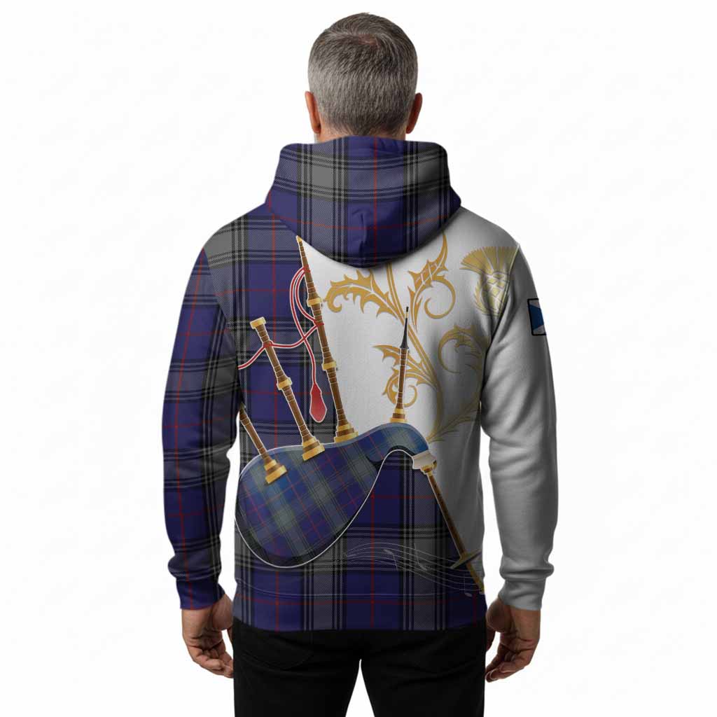 Kinnaird Tartan Family Crest Hoodie Bagpipes with Scottish Thistle