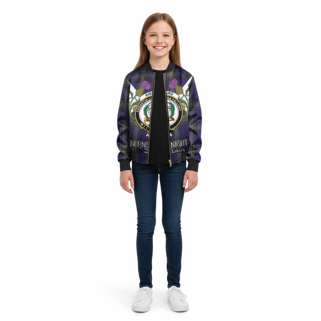 Kinnaird Tartan Family Crest Kid Bomber Jacket Scottish Burns Night Thistle Floral
