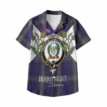 Kinnaird Tartan Family Crest Kid Hawaiian Shirt Scottish Burns Night Thistle Floral