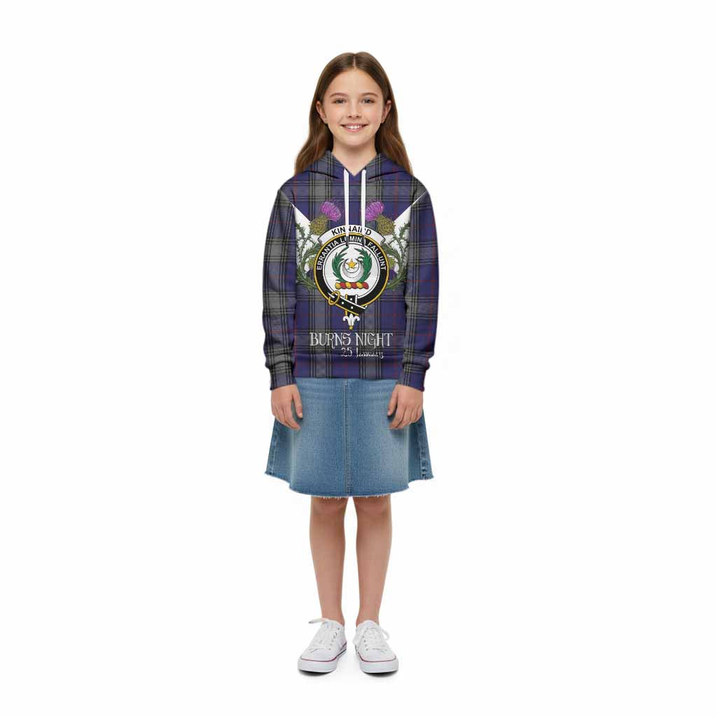 Kinnaird Tartan Family Crest Kid Hoodie Scottish Burns Night Thistle Floral