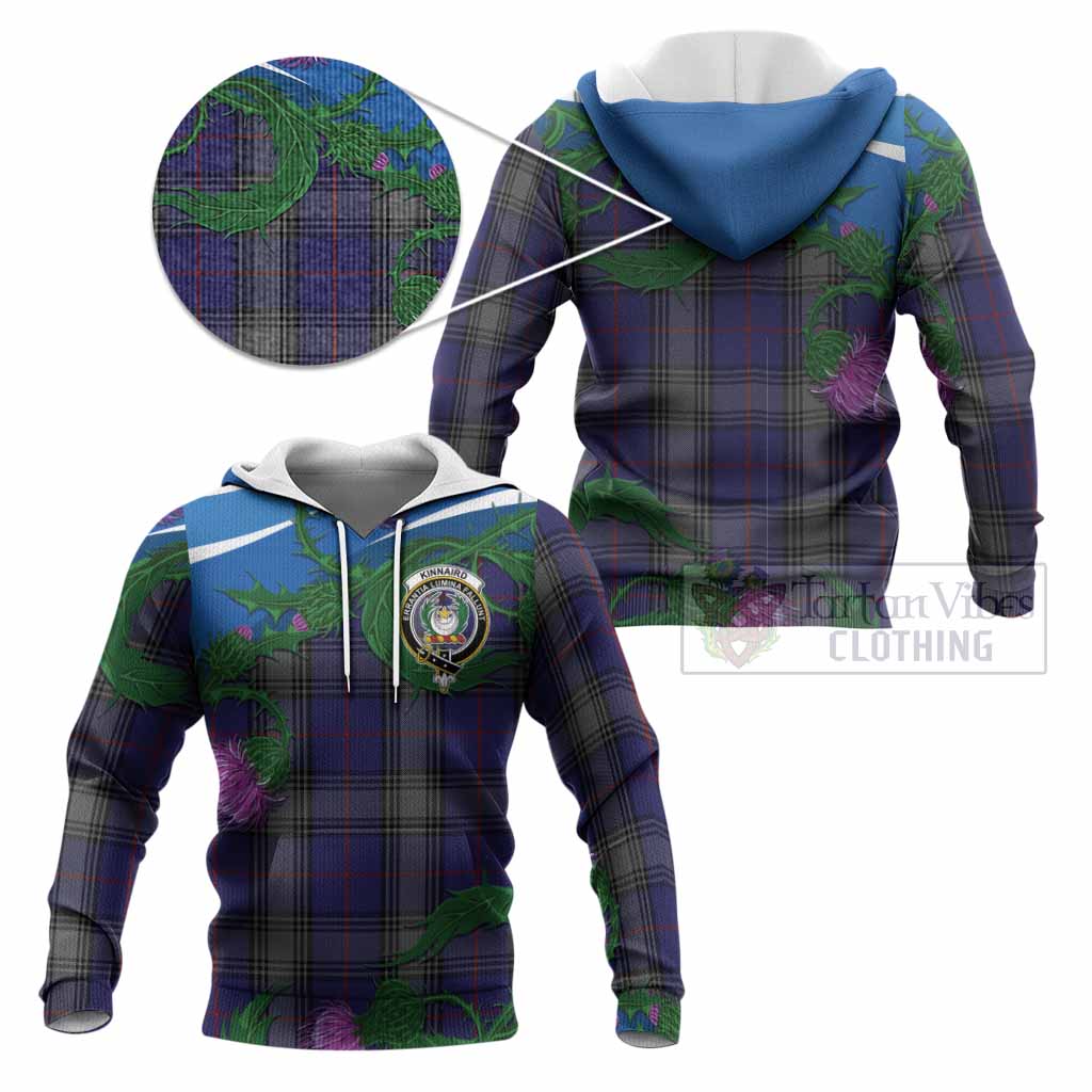 Kinnaird Tartan Family Crest Knitted Hoodie Thistle in Minimalism