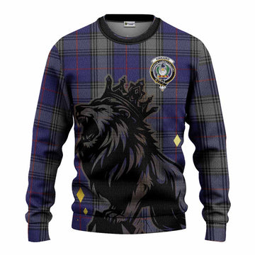 Kinnaird Tartan Family Crest Knitted Sweater Crowned Lion Roaring