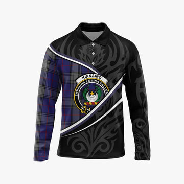 Kinnaird Tartan Family Crest Long Sleeve Polo Shirt Celtic Scottish Thistle Floral