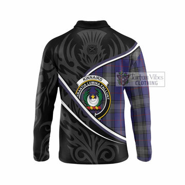Kinnaird Tartan Family Crest Long Sleeve Polo Shirt Celtic Scottish Thistle Floral