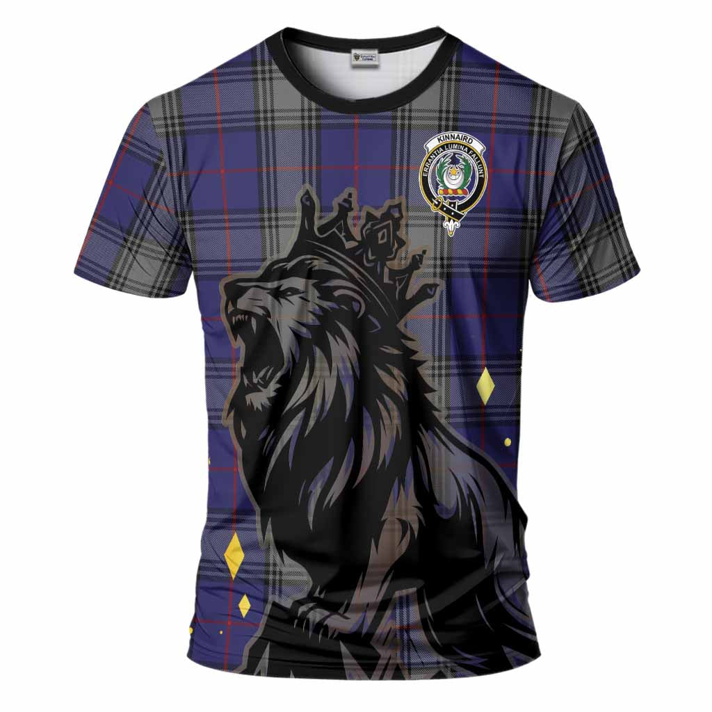Kinnaird Tartan Family Crest T-Shirt Crowned Lion Roaring