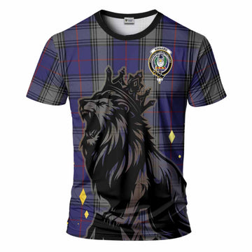 Kinnaird Tartan Family Crest T-Shirt Crowned Lion Roaring