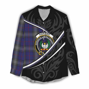 Kinnaird Tartan Family Crest Women Casual Shirt Celtic Scottish Thistle Floral - Tartan Vibes Clothing