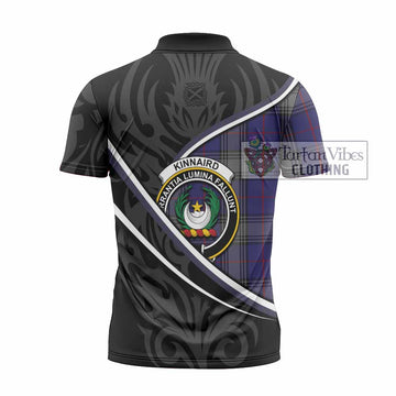 Kinnaird Tartan Family Crest Zipper Polo Shirt Celtic Scottish Thistle Floral