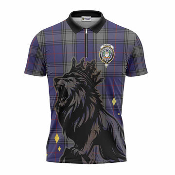 Kinnaird Tartan Family Crest Zipper Polo Shirt Crowned Lion Roaring