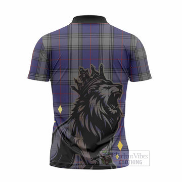 Kinnaird Tartan Family Crest Zipper Polo Shirt Crowned Lion Roaring
