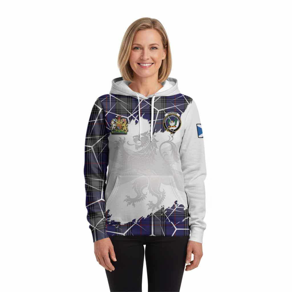 Kinnaird Tartan Hoodie with Family Crest and Lion Rampant Grunge Style