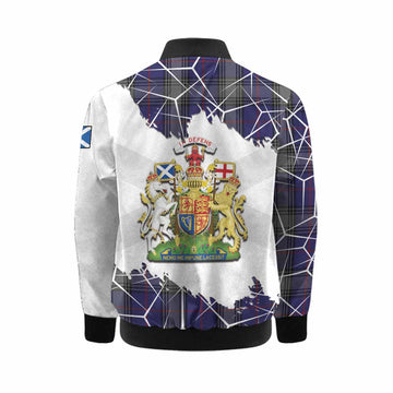 Kinnaird Tartan Kid Bomber Jacket with Family Crest and Lion Rampant Grunge Style