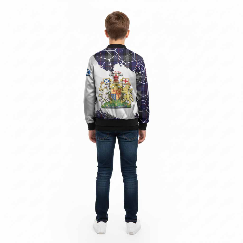 Kinnaird Tartan Kid Bomber Jacket with Family Crest and Lion Rampant Grunge Style