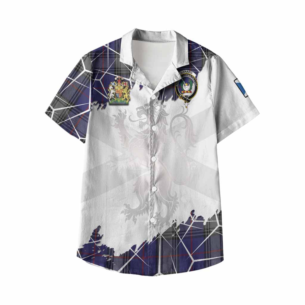 Kinnaird Tartan Kid Hawaiian Shirt with Family Crest and Lion Rampant Grunge Style