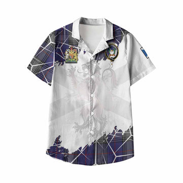 Kinnaird Tartan Kid Hawaiian Shirt with Family Crest and Lion Rampant Grunge Style