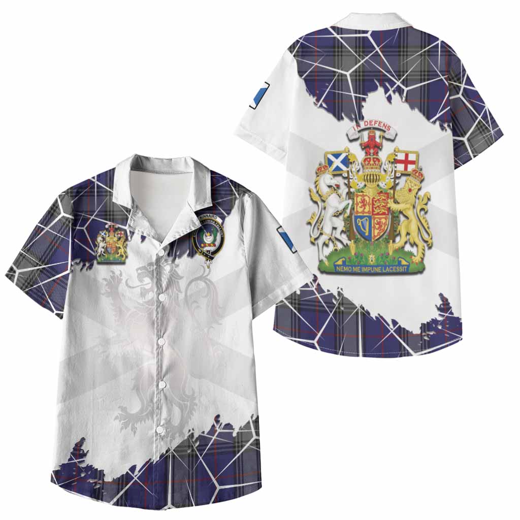 Kinnaird Tartan Kid Hawaiian Shirt with Family Crest and Lion Rampant Grunge Style