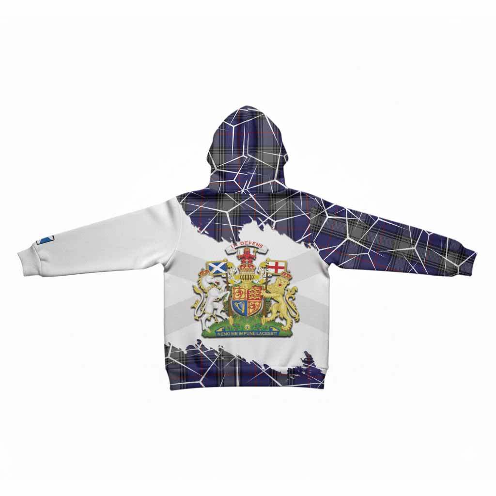 Kinnaird Tartan Kid Hoodie with Family Crest and Lion Rampant Grunge Style