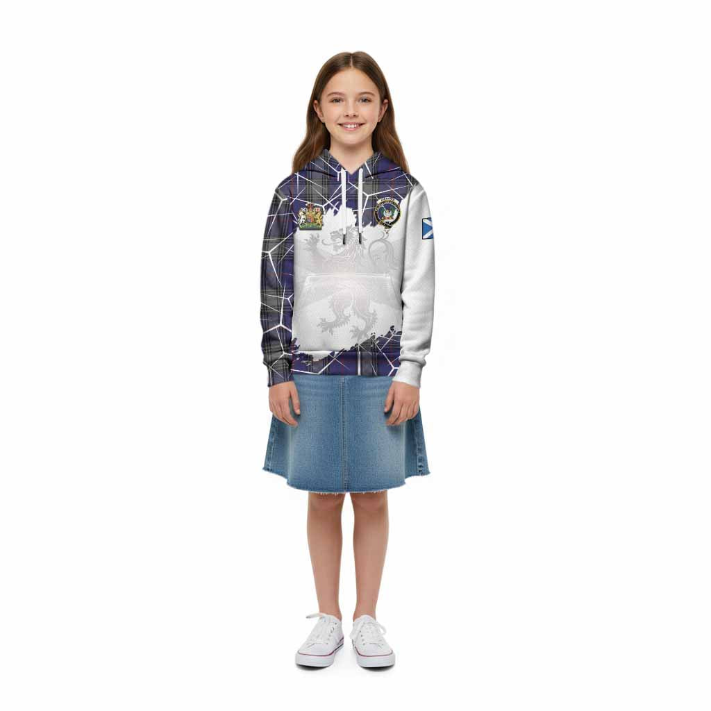 Kinnaird Tartan Kid Hoodie with Family Crest and Lion Rampant Grunge Style