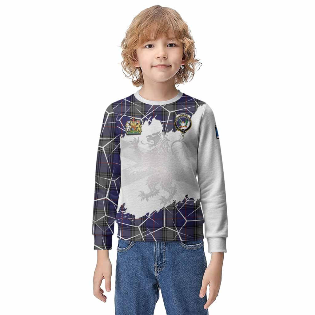Kinnaird Tartan Kid Knitted Sweatshirt with Family Crest and Lion Rampant Grunge Style