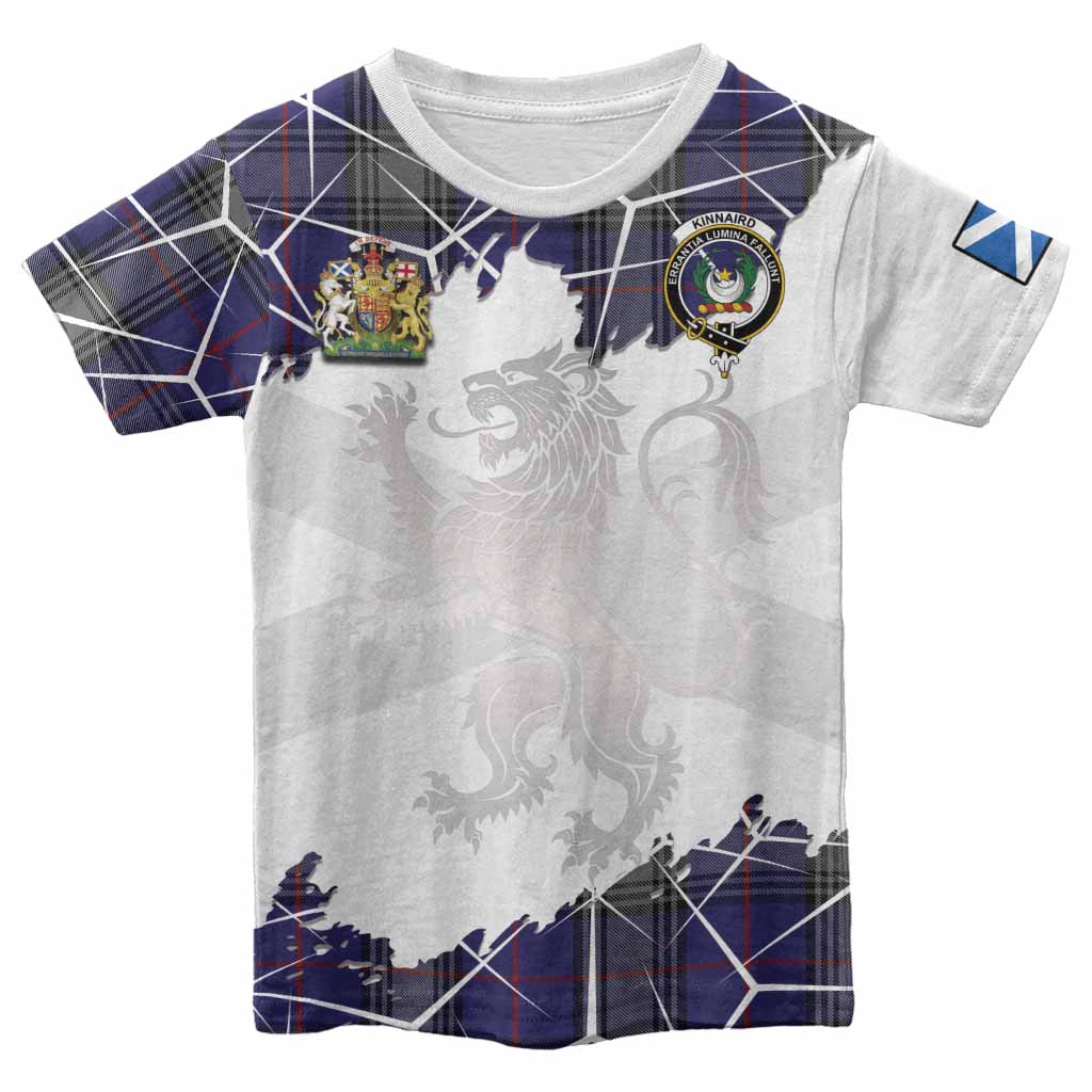 Kinnaird Tartan Kid T-shirt with Family Crest and Lion Rampant Grunge Style